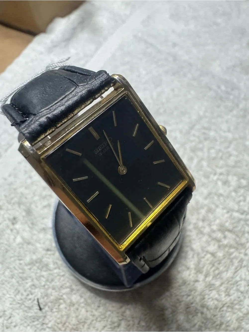 Seiko Men's Black Dial Gold-Tone Rectangular Dress Watch